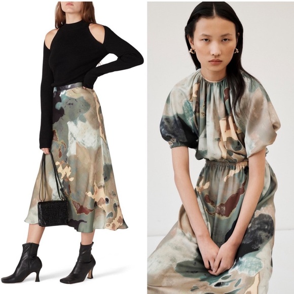 Beaufille Crepe de Cheine abstract skirt size 2 - Picture 3 of 15